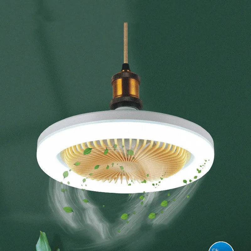 26cm round remote control ceiling fan with E27 30W LED lamp, plastic blades and shade, modern minimalist style