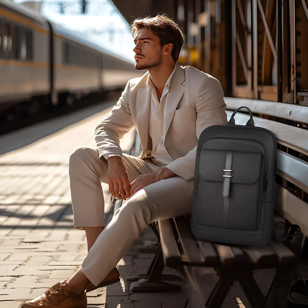 Black lightweight Oxford cloth backpack with urban simplicity style for business commute
