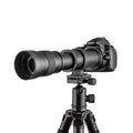 Manual 420-800mm zoom adapter lens with T-mount for full-frame cameras showing 67mm filter thread