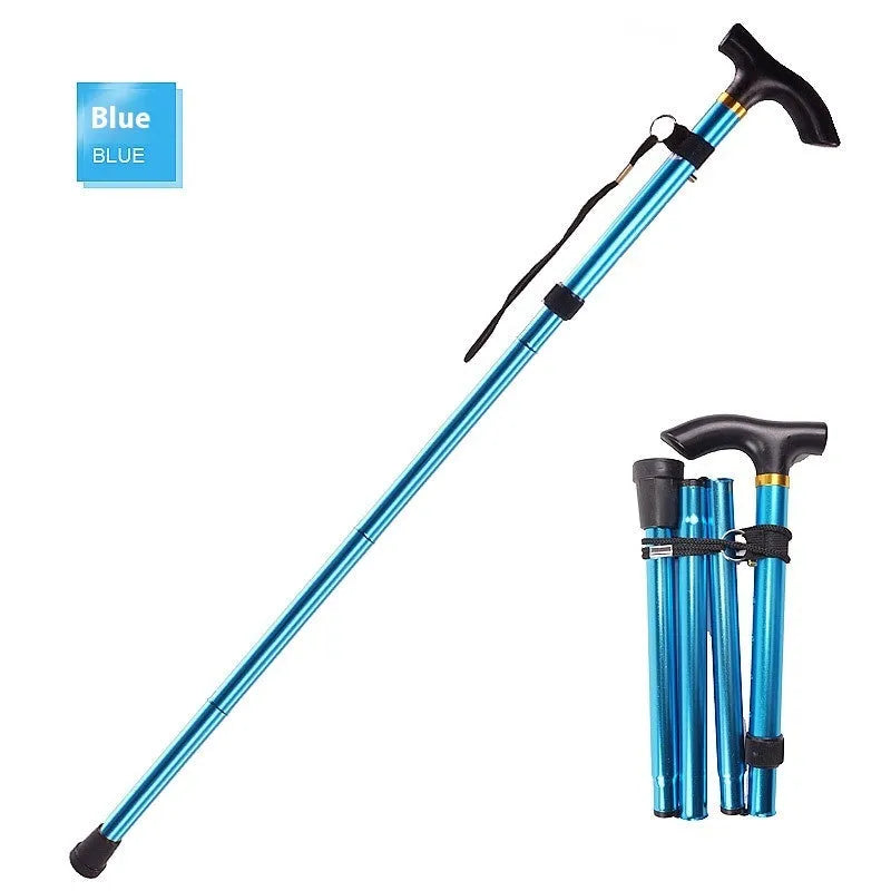 Aluminium folding walking stick with adjustable telescopic height and non-slip rubber tip