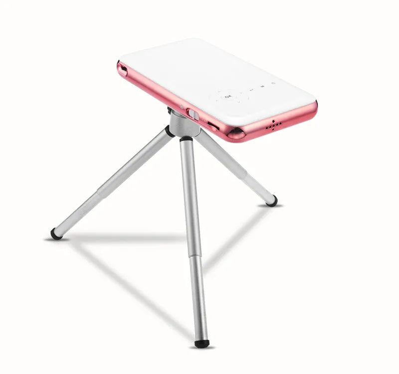 M6S miniature portable DLP projector in white and rose gold with 32GB memory and Android compatibility