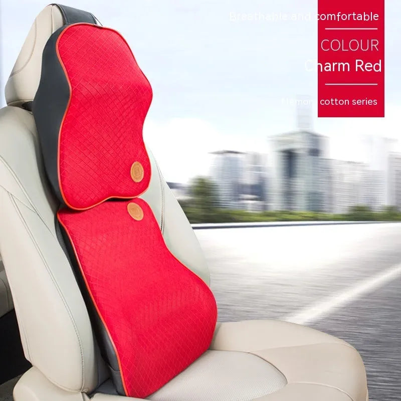 Memory foam car headrest pillow and lumbar support pillow set in a choice of seven colours