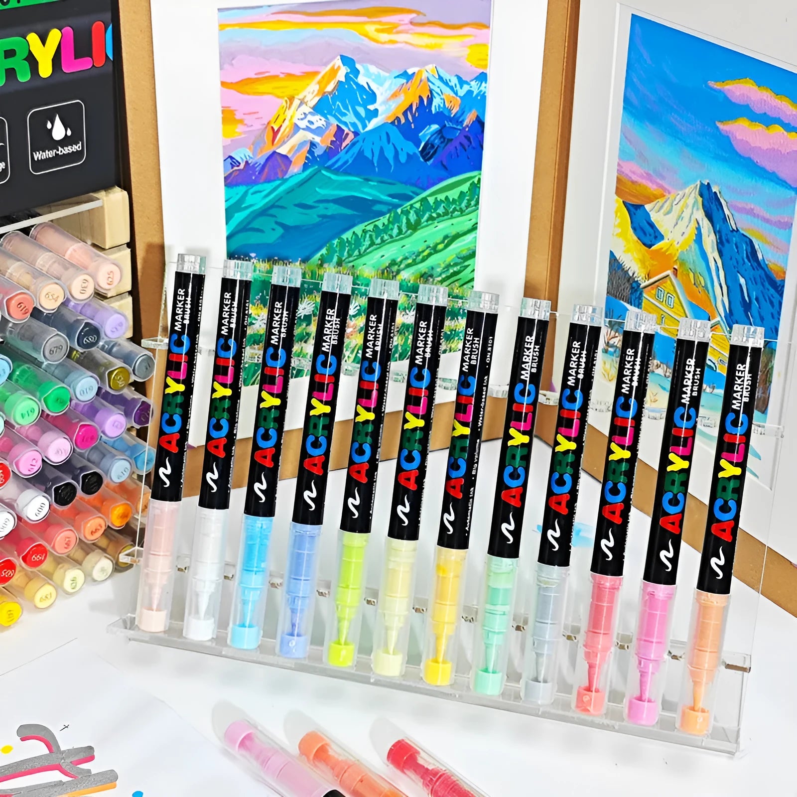 Set of straight liquid acrylic marker pens for art and graffiti in various colours