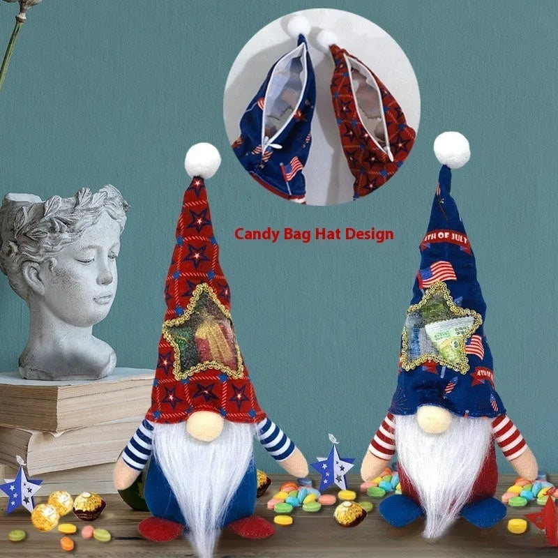 Two faceless baby doll Christmas ornaments with Rudolf and candy bag designs on polyester cloth