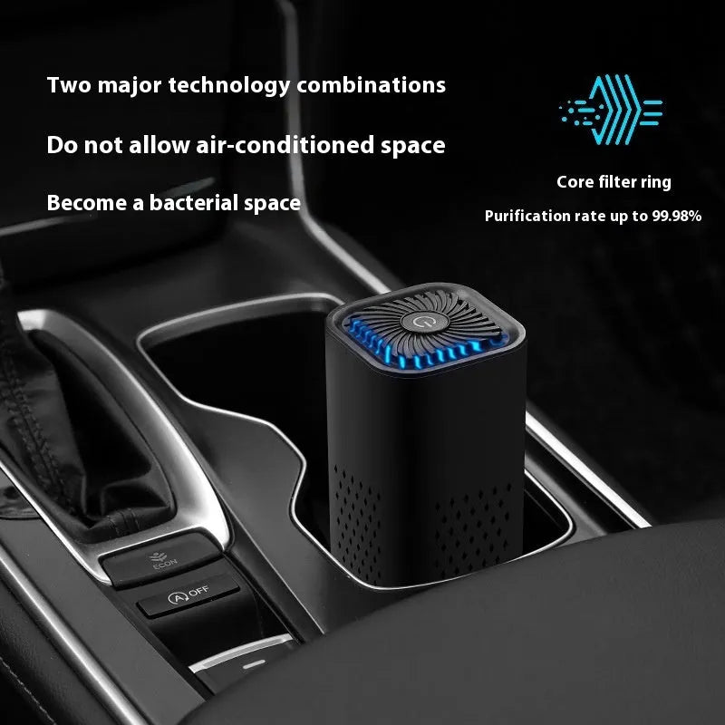 Mini USB car air purifier in black or white colour for small spaces under 10 square metres