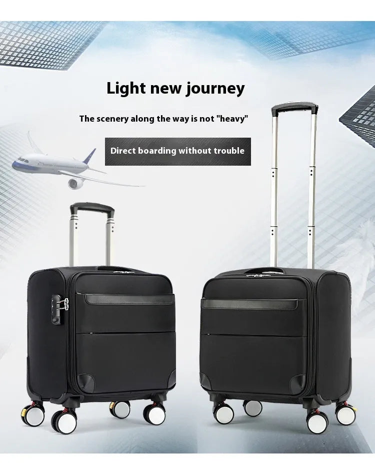 Black 18-inch Oxford cloth business luggage with universal wheels and carry-on size