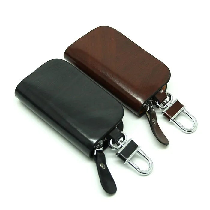 Genuine leather car key case with frosted finish in black and brown colours.