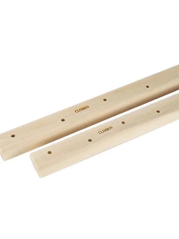 Set of three solid wooden fingerboard hangboards for grip strength training in different lengths.