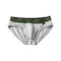Men's low waist cotton briefs in a grey and red colour-block pattern.