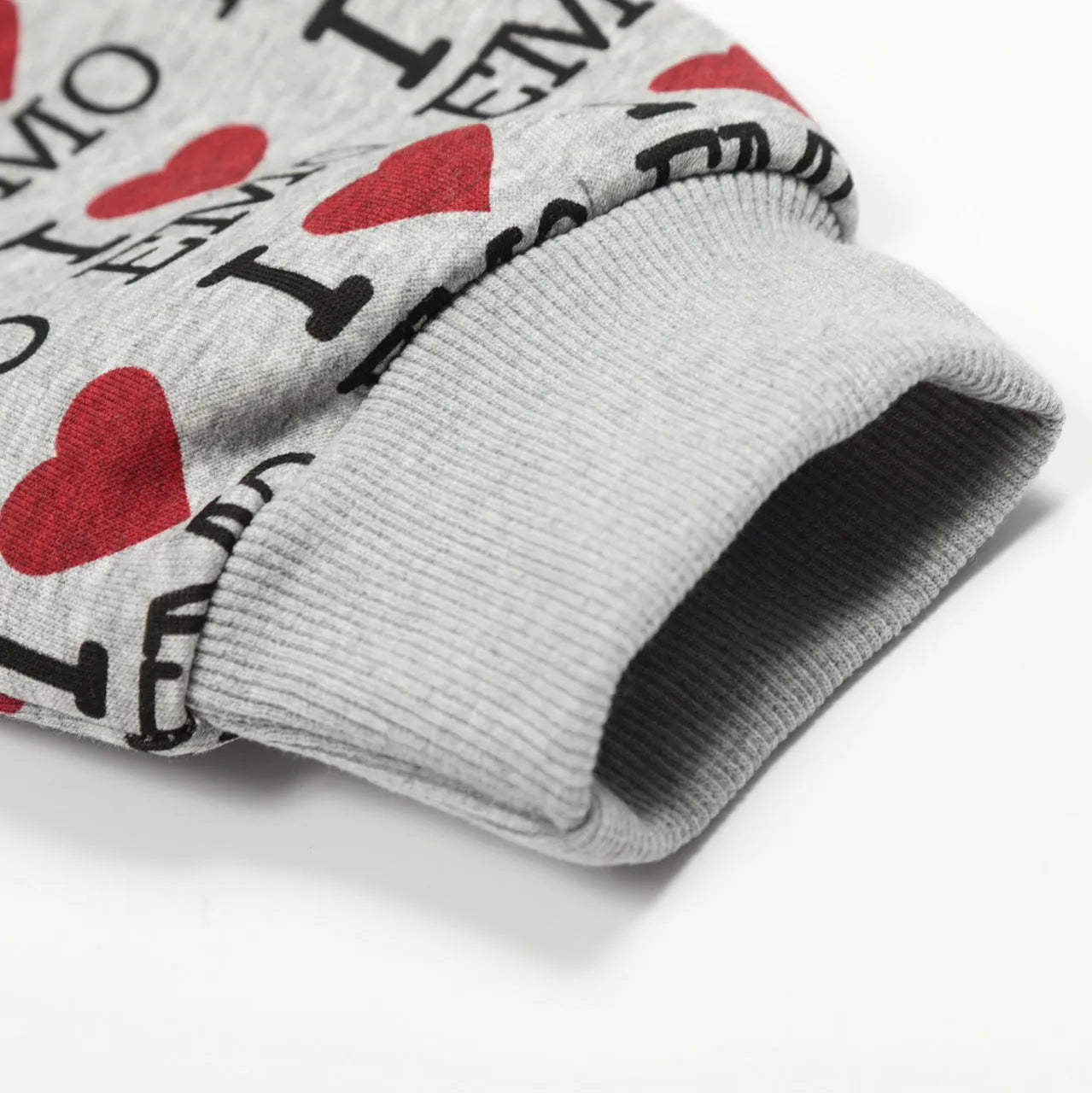 Women's grey cotton hooded cardigan with retro autumn pattern and long sleeves