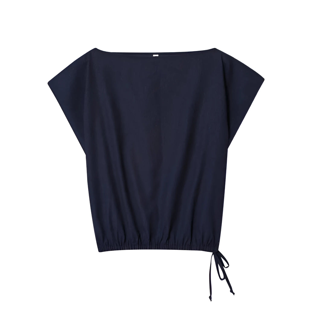 Women's linen blended shirt and wide leg trousers set with flounced sleeves in office-appropriate styling