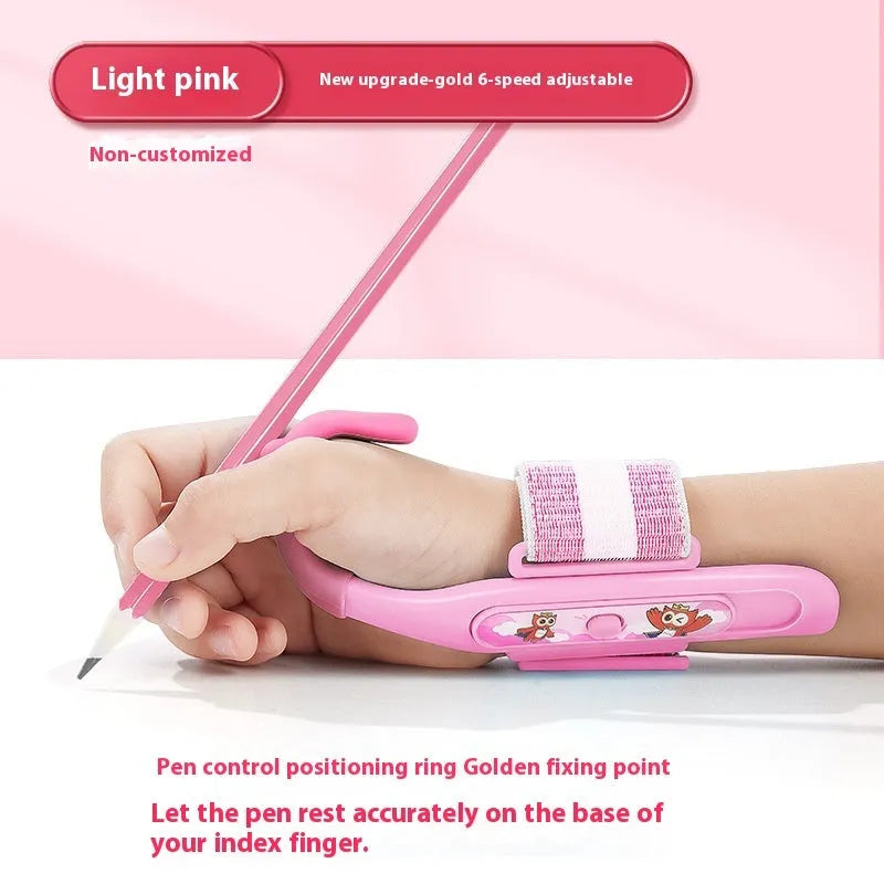 Anti-hook wrist brace pen control corrector for children's handwriting training in blue colour