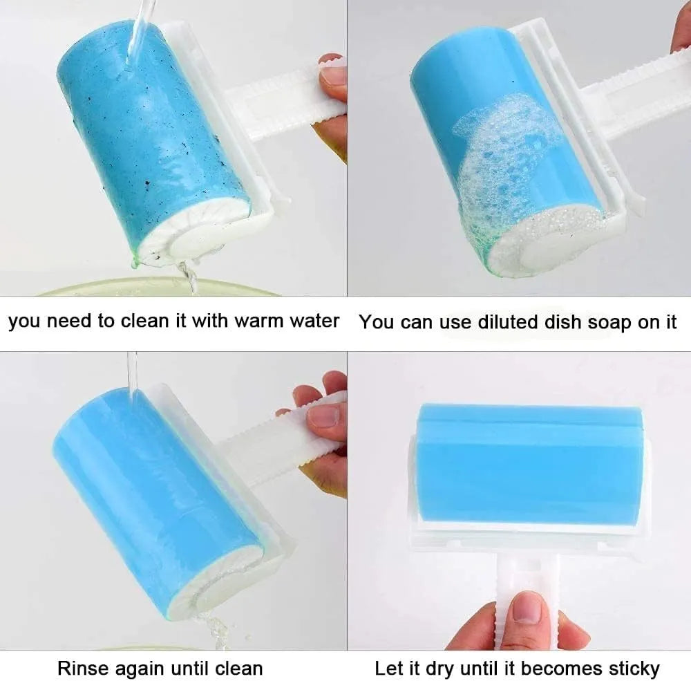 Washable reusable lint roller for pet hair removal in blue, green, pink or yellow colours