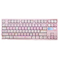 MOA Height Full Five-sided Sublimation Key Caps in pink with cartoon artwork on mechanical keyboard