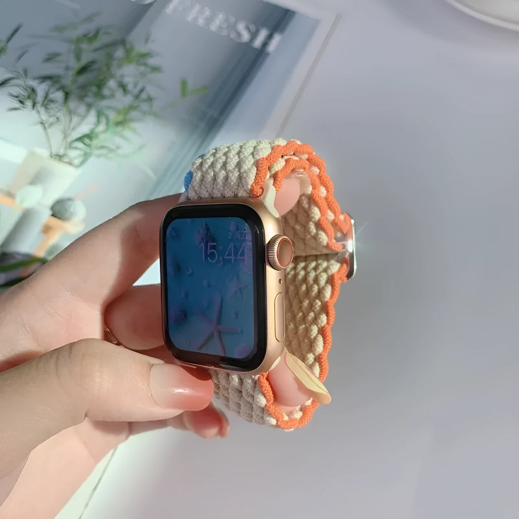 Nylon woven strap with adjustable buckle for Apple Watch, available in black and multiple colours, 38/40/41mm size