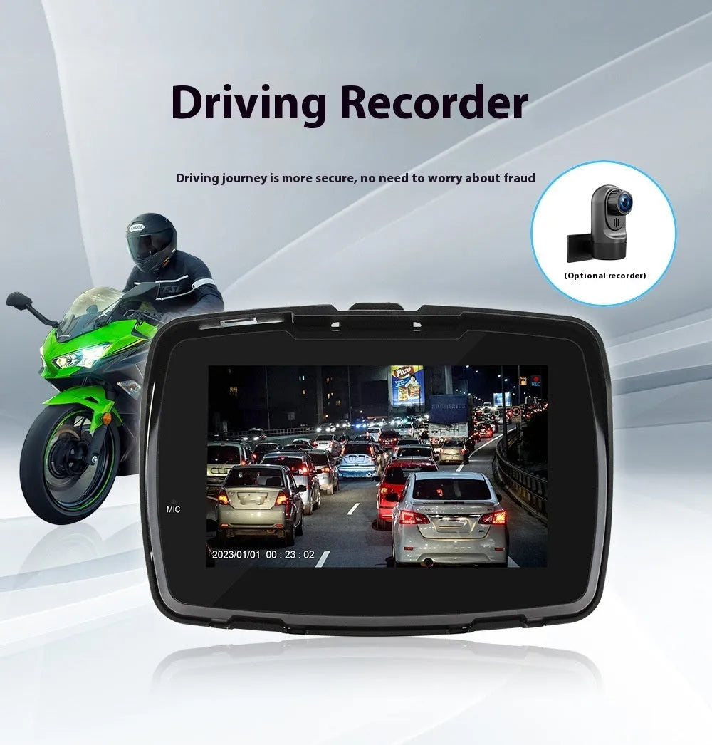 5-inch motorcycle MP5 player with wireless Carplay and reversing image, mounted on vehicle dashboard