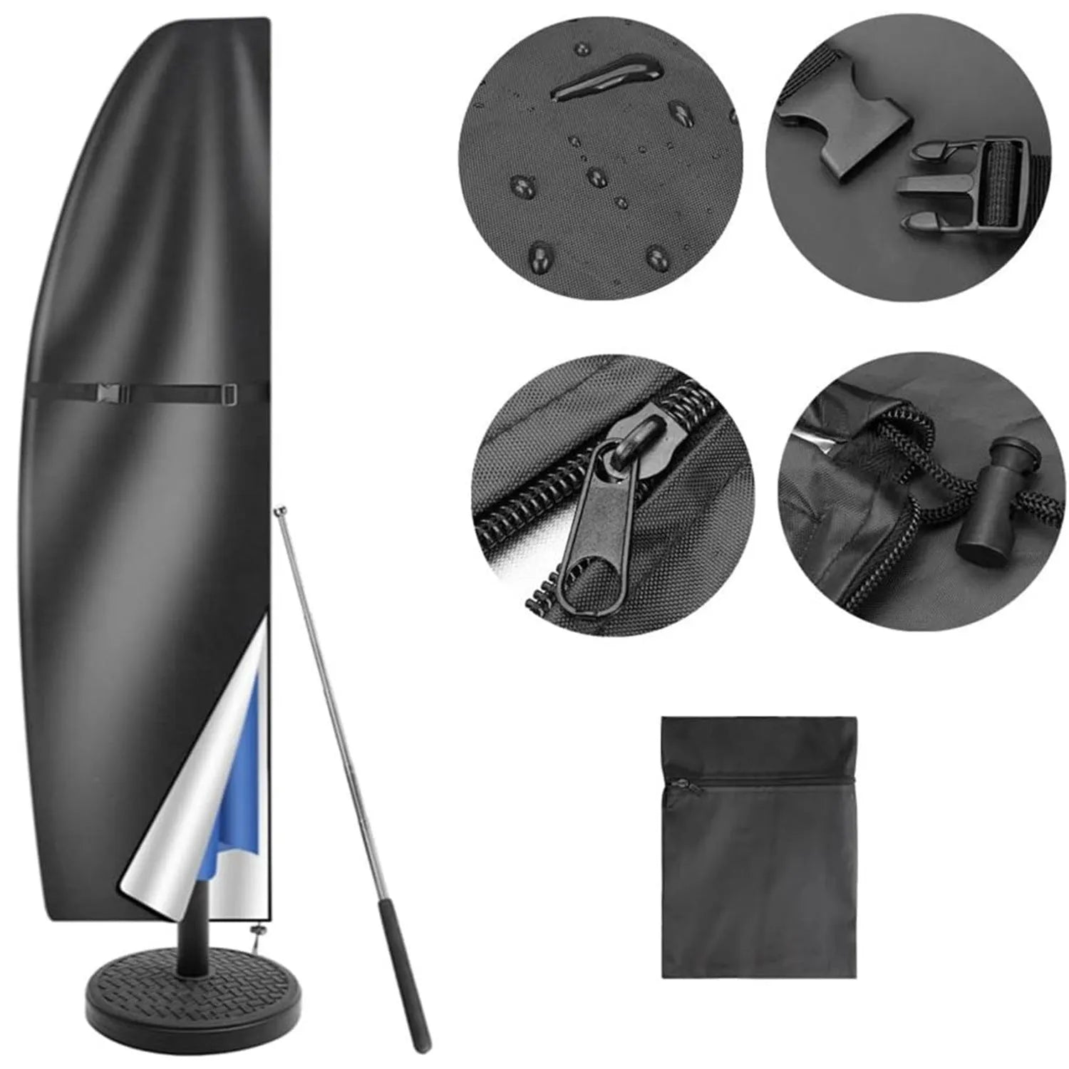 Waterproof black outdoor offset banana umbrella cover for garden furniture protection
