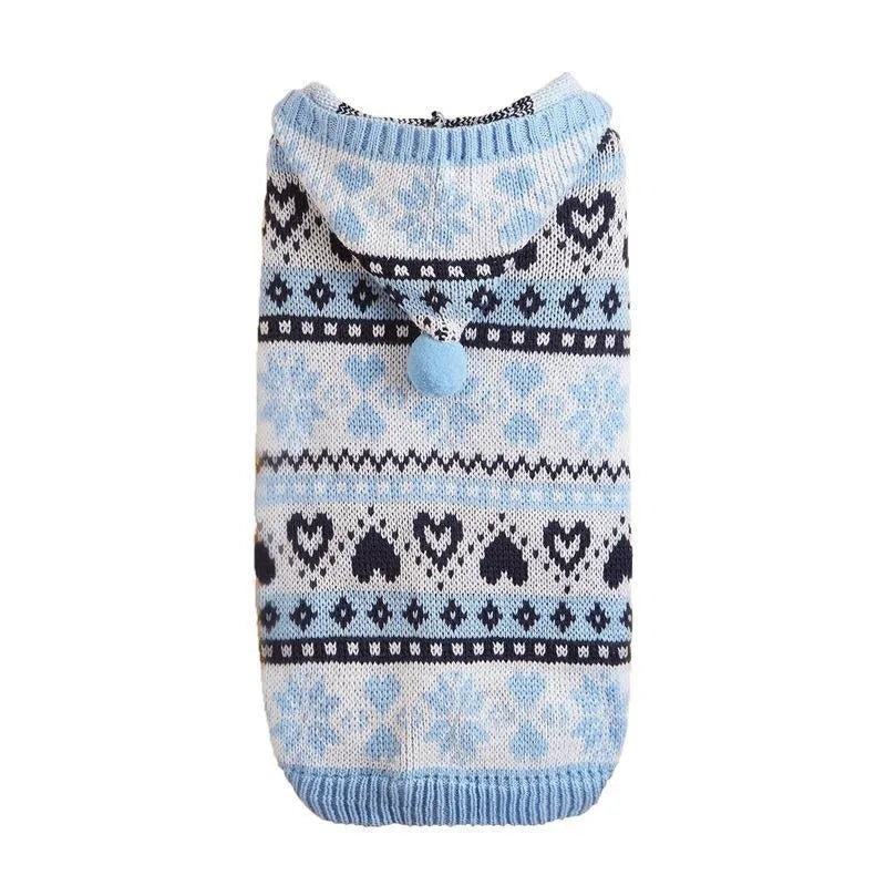 Acrylic knitted dog sweater with snowflake striped camouflage pattern in pink blue grey colours