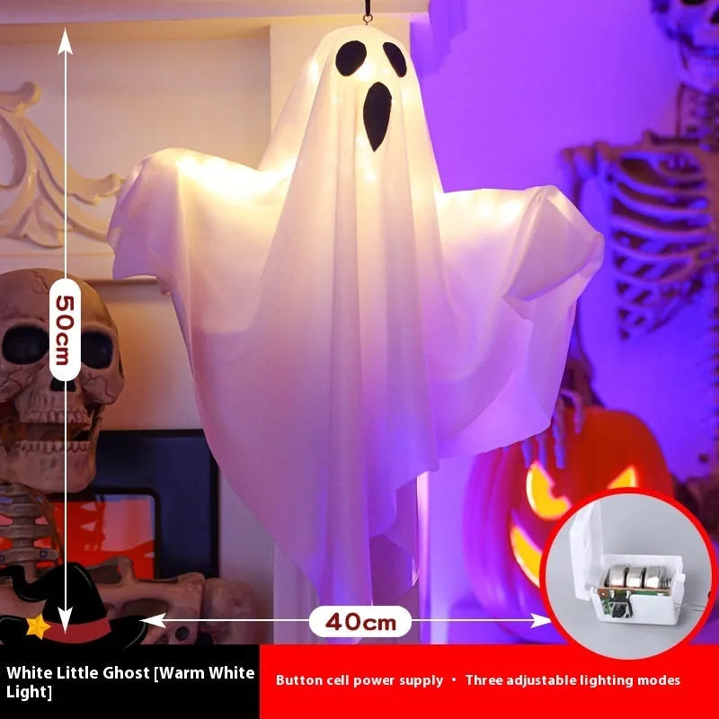 White ghost horror indoor party light with cloth material and 4.5V button electronics for Halloween decorations