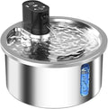 White stainless steel pet water fountain with digital temperature control base for cats and dogs