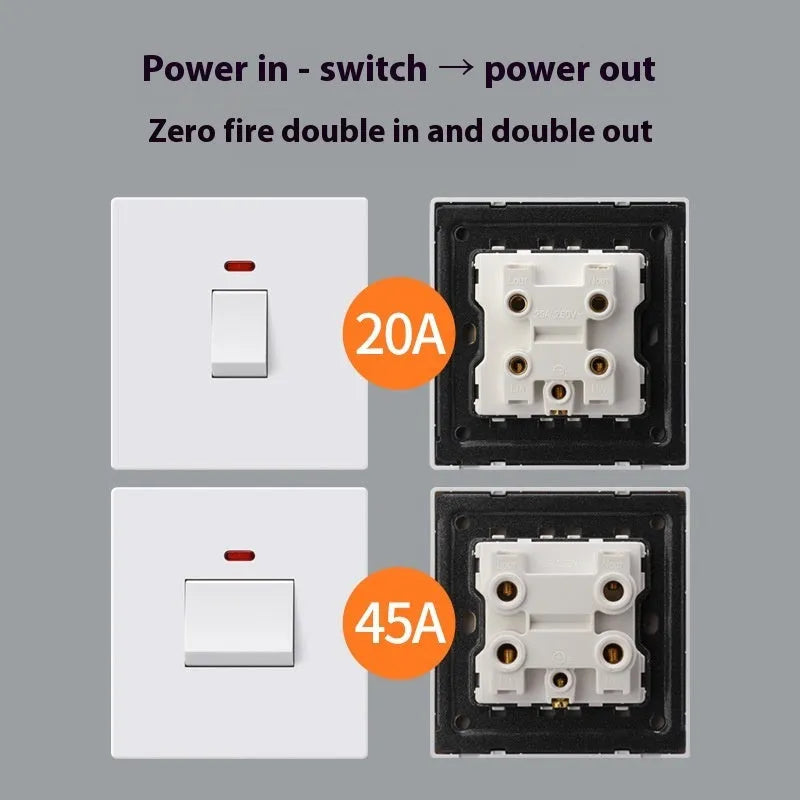 25A three-pole electrical switch with light panel indicator in curved rack design
