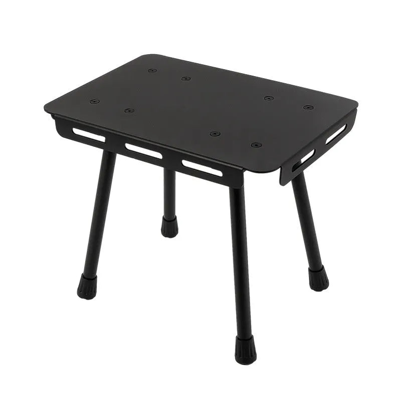 CLS aluminium alloy dual-use folding camping stool shown in tactical colour, set up as both a seat and a small raised table.
