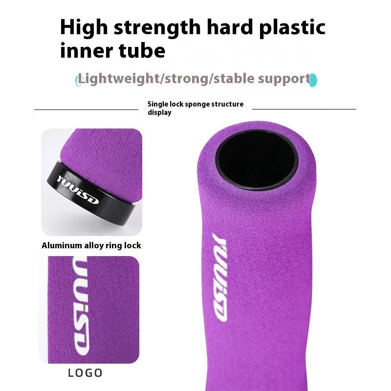 Ultra-light 41g mountain bike handlebar grips in black, purple or biange colours with lock handle covers