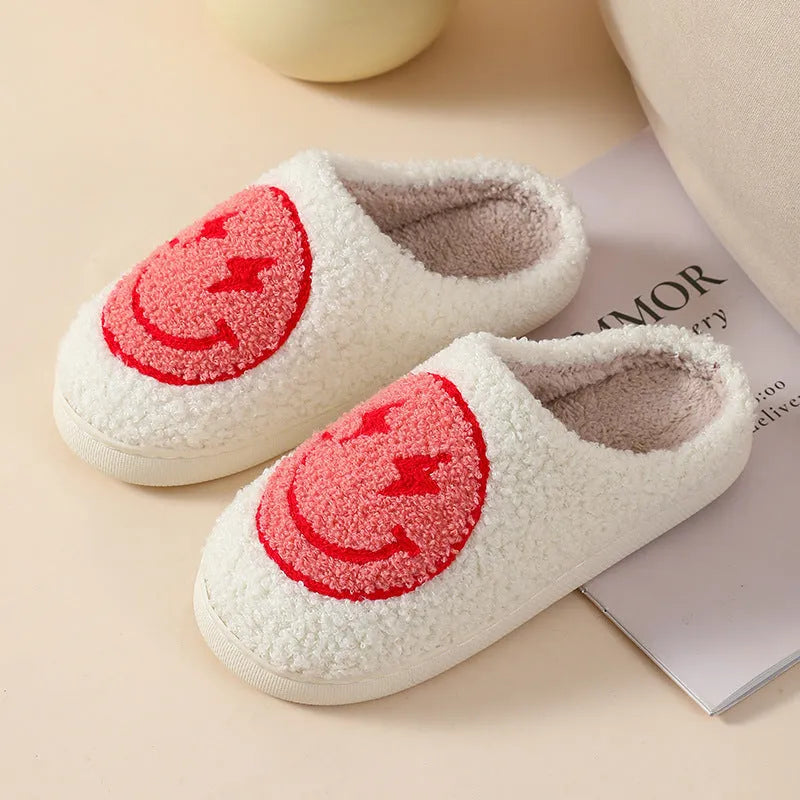 Women's cartoon-themed plush home slippers with PVC sole in big love pattern