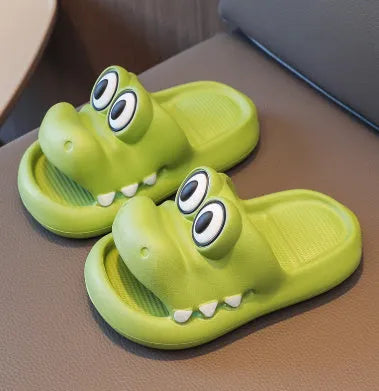 EVA platform parent child sandals with animal pattern in pink, green, yellow, and blue colours