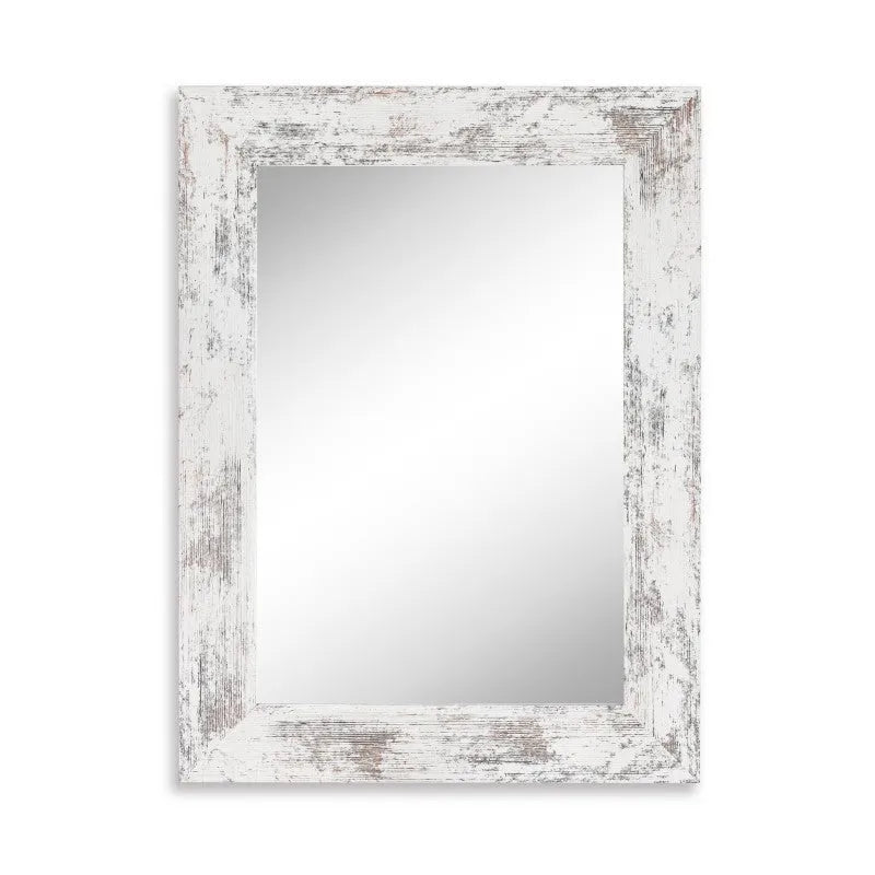 Pastoral style wall-mounted bathroom mirror with MDF frame in Small Old White colour