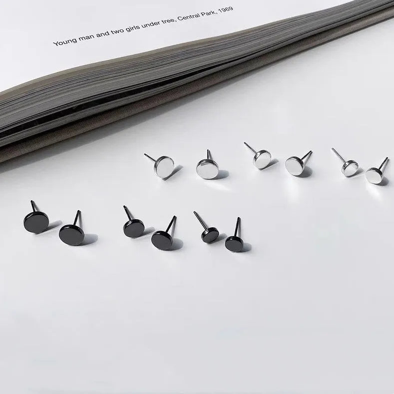 S999 sterling silver flat ear bone studs in geometric round shape with electroplated silver or black finish