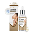 Collagen firming care solution 30ml container showing 2.8cm × 2.8cm × 10.3cm dimensions with hyaluronic acid and glycerol formula