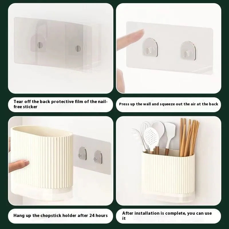 Plastic cross-border chopsticks and spoon holder in beige, dark green or orange wall mounted kitchen organiser