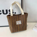 Japanese style corduroy handbag with large capacity and internal organisers in dark brown colour