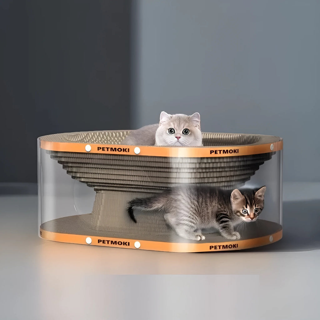 White transparent diamond-pattern cat scratch board and tunnel nest, 58cm long