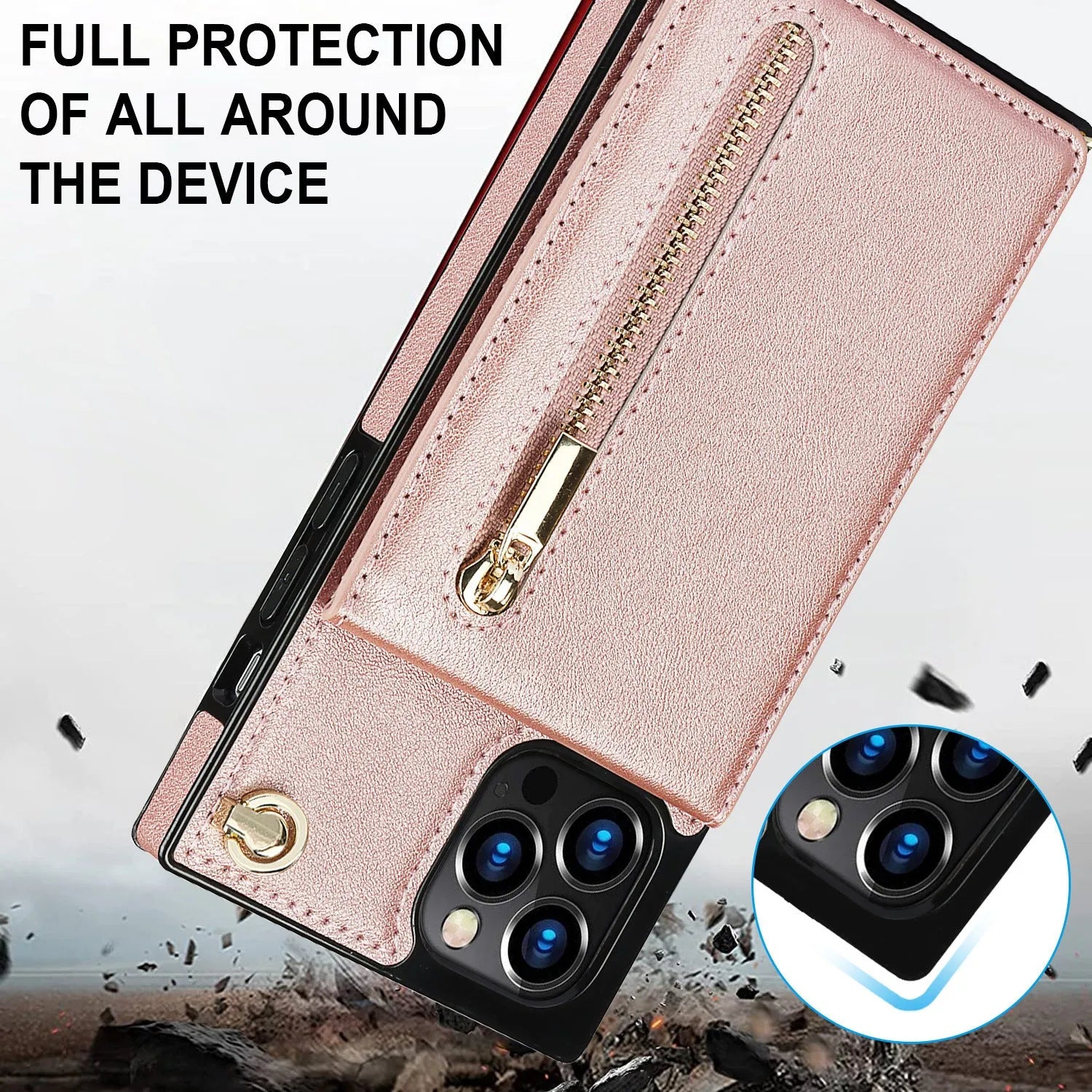 Leather and TPU mobile phone case in black, shown on a compatible smartphone.