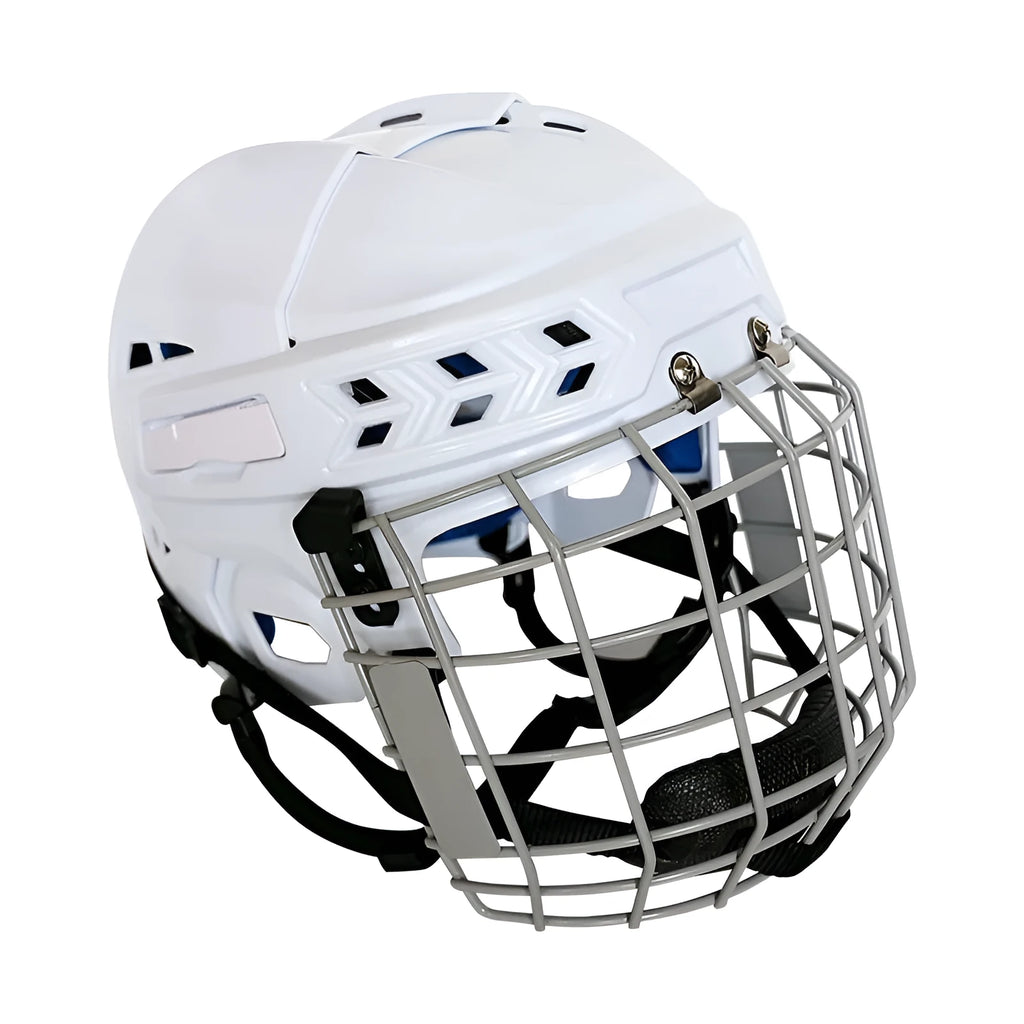 Ice hockey protective helmet with carbon steel face mask and impact-resistant shell