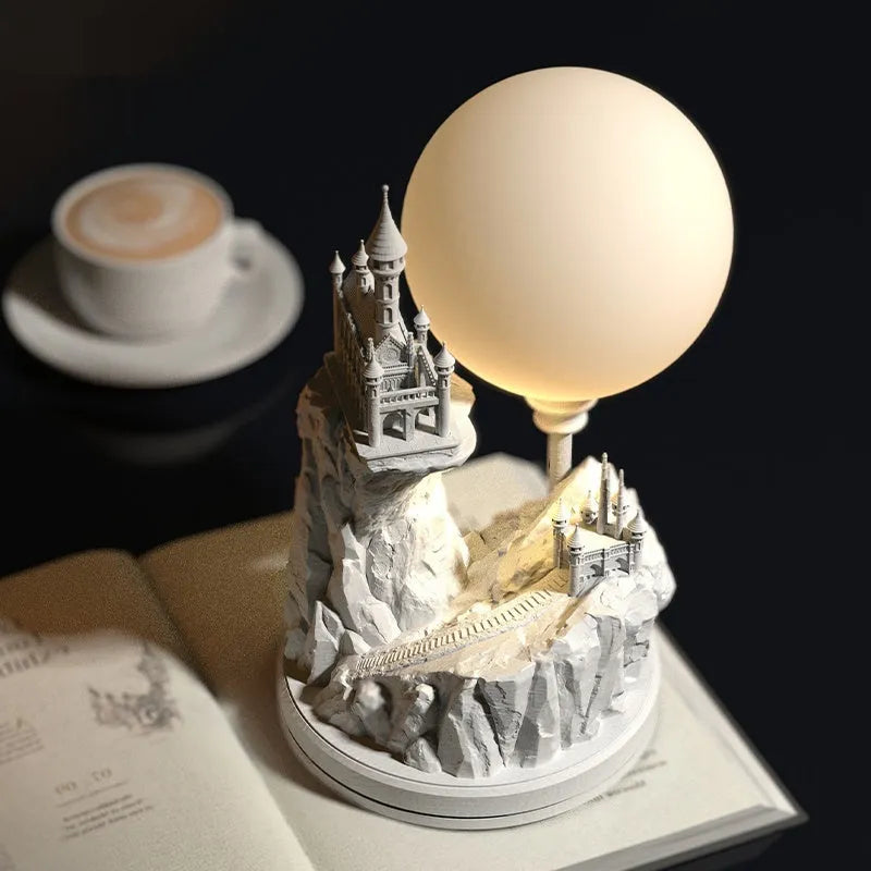 White composite gypsum table lamp with wire switch, functioning as bedroom night light
