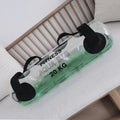 Transparent PVC water dumbbell training bag showing adjustable weight water injection system