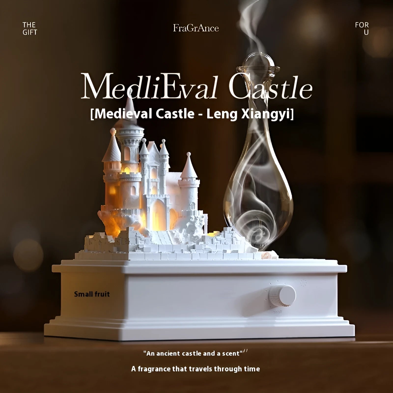 White medieval castle waterless aromatherapy machine ornament with cold fragrance analyser and ambient light