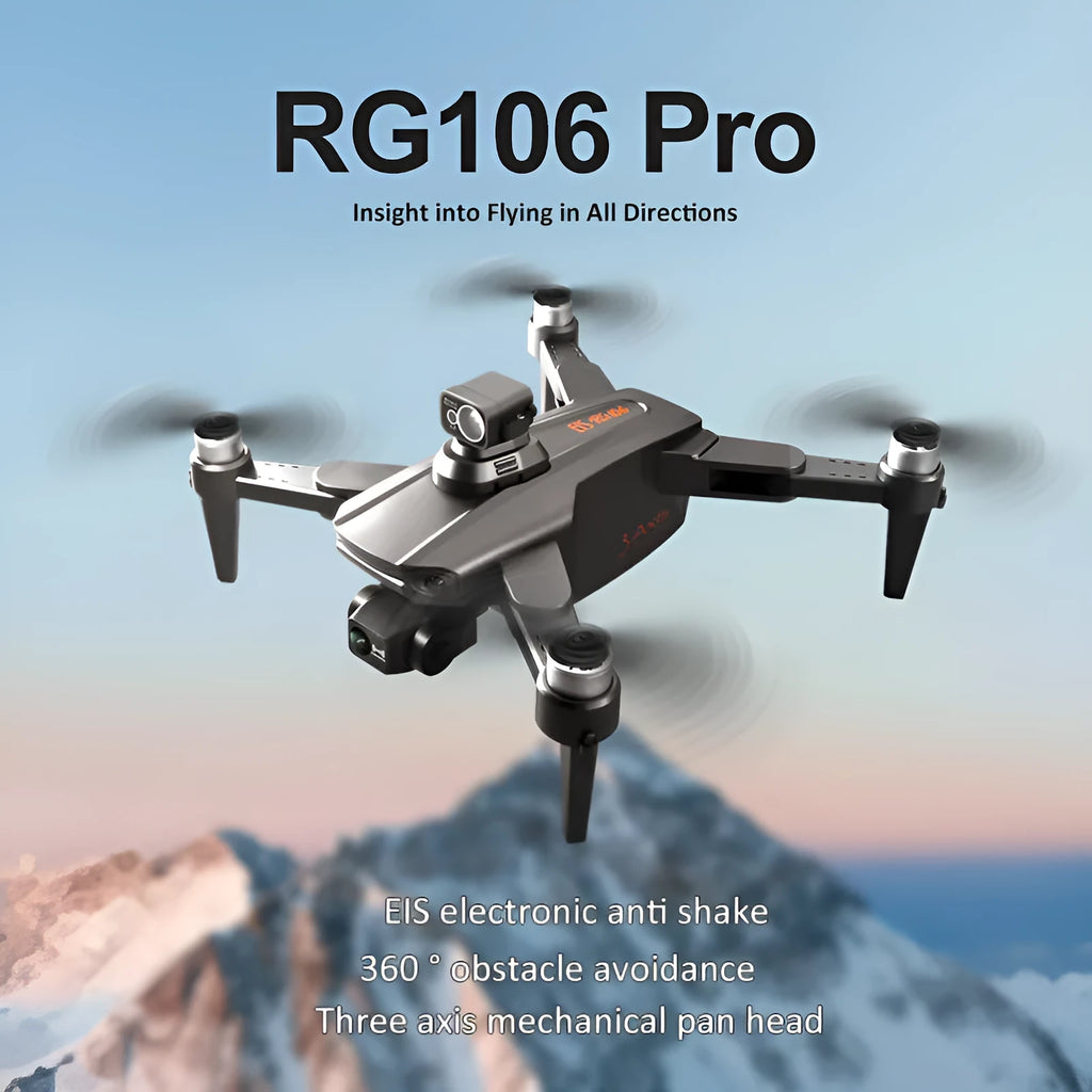 RG106PRO drone in metal blue with three-axis PTZ and obstacle avoidance system