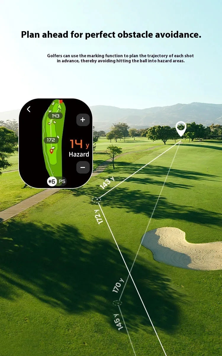 Black GenePro G1 golf GPS laser rangefinder with AMOLED touch screen.
