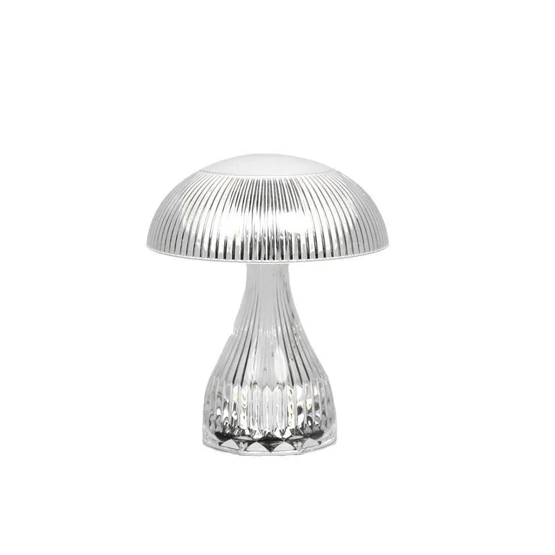 White rechargeable touch night lamp with USB charging cable showing three colour lighting options