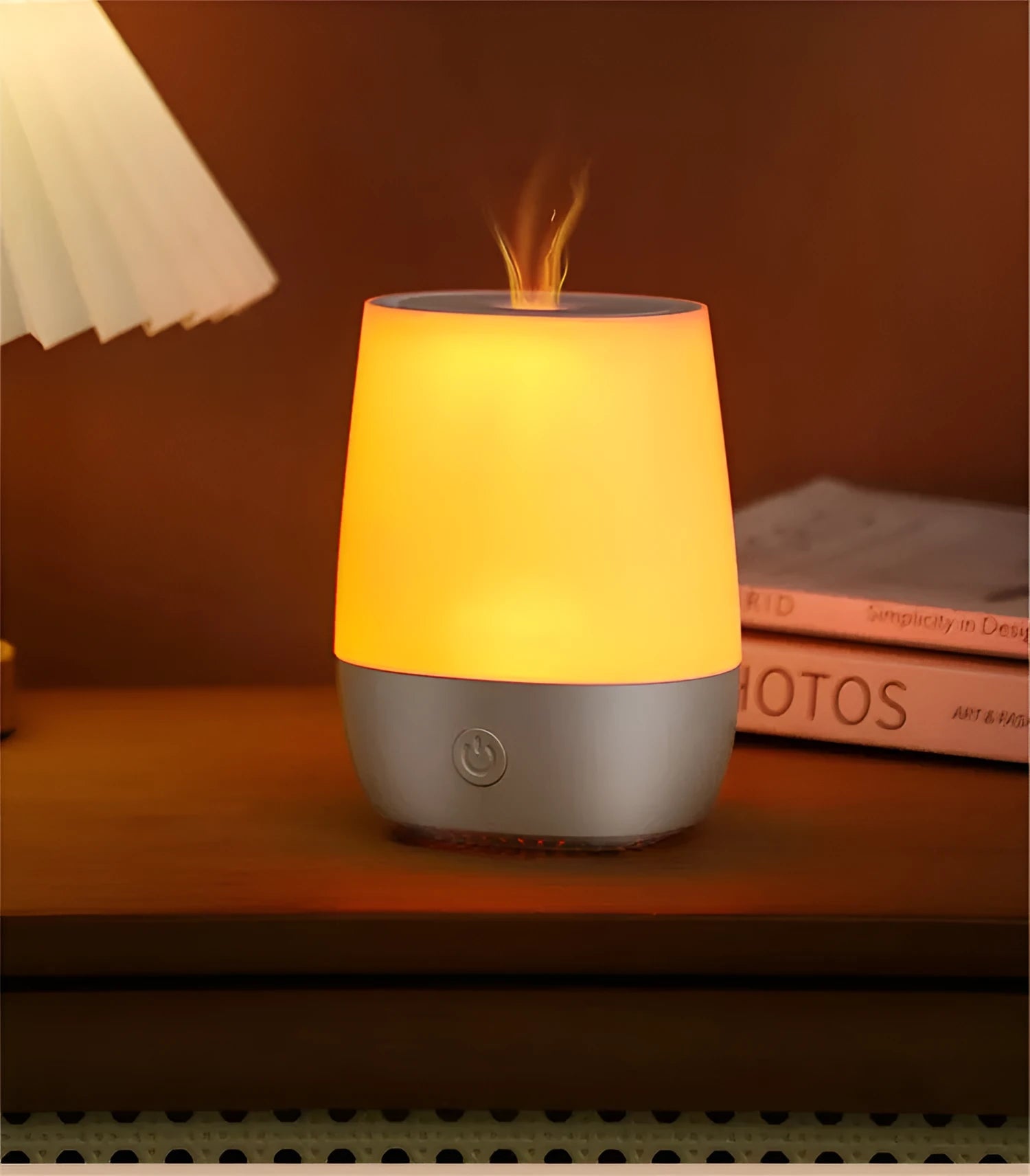 White USB aroma diffuser with simulated flame effect and type-c connection