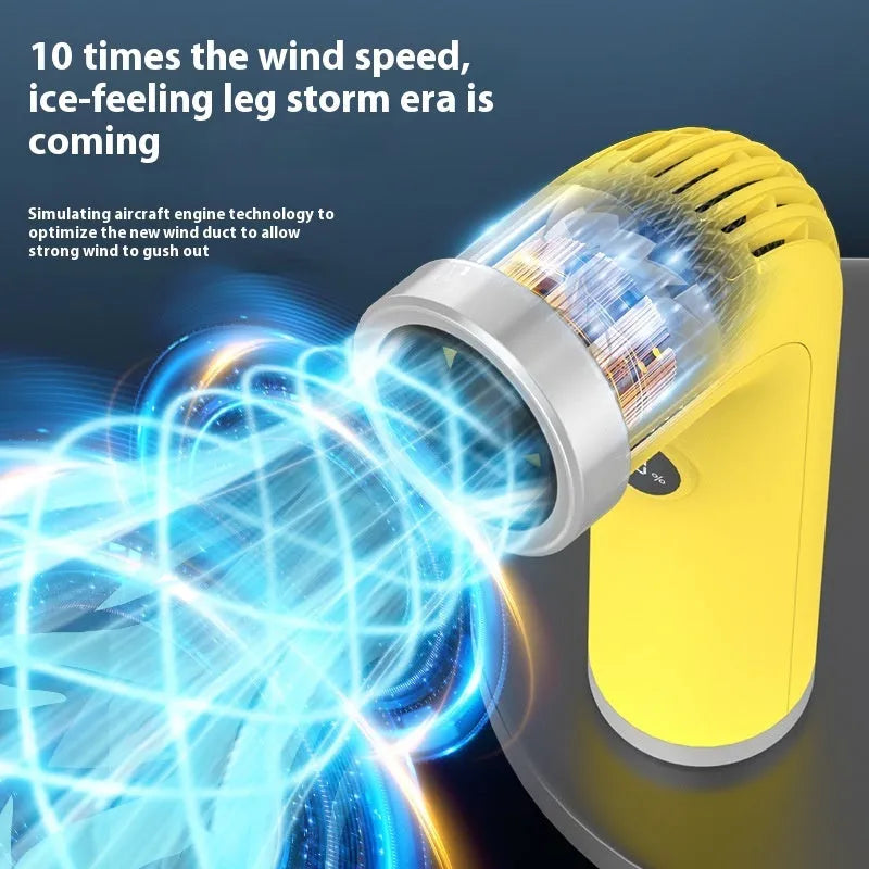 Bladeless turbine desk fan in apricot colour with USB charging port