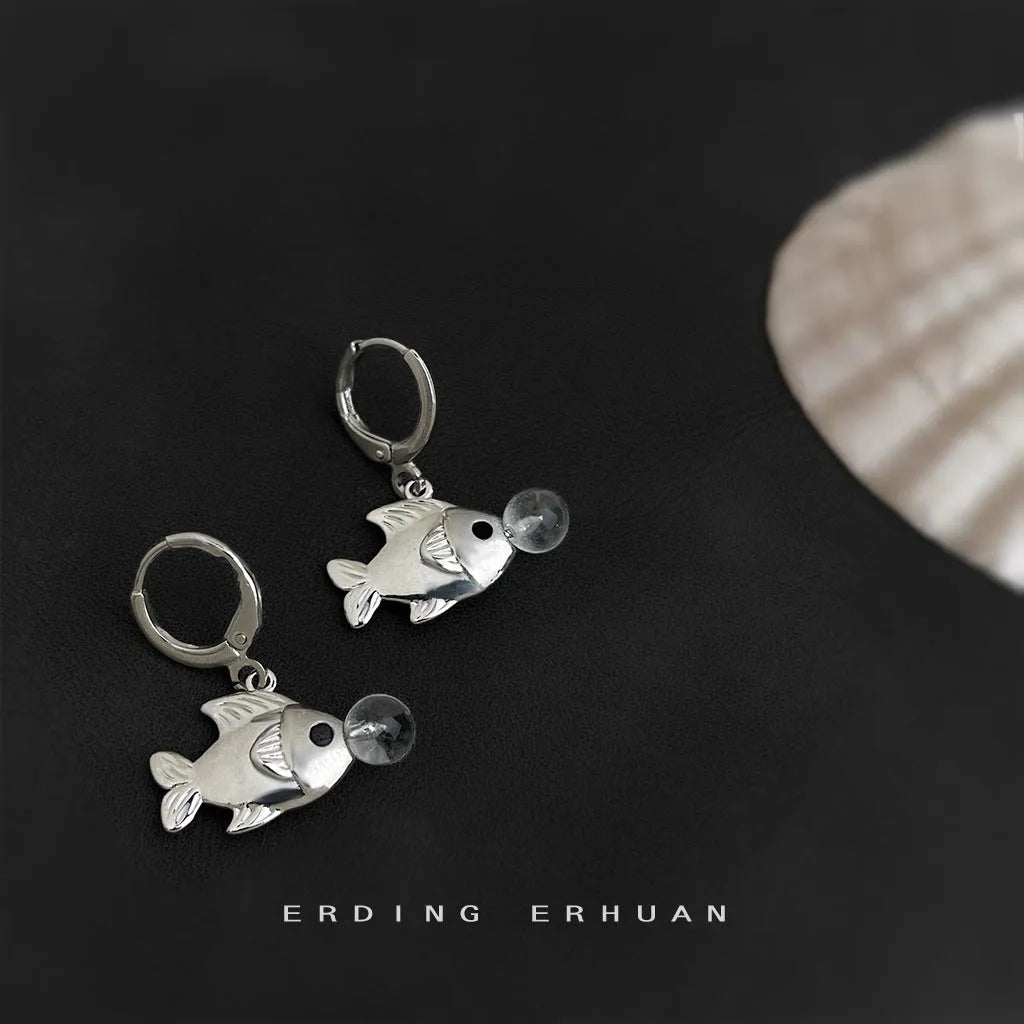 Copper bubble fish earrings with electroplated goldfish design animal jewellery
