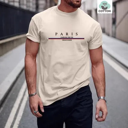 Men's loose fit short-sleeved t-shirt with large letter print, shown in apricot colour