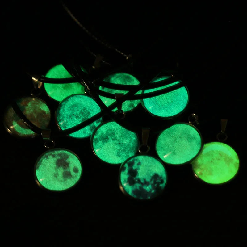 Christmas constellation moon night sky luminous alloy pendant necklace with coloured glass pendant on extension chain