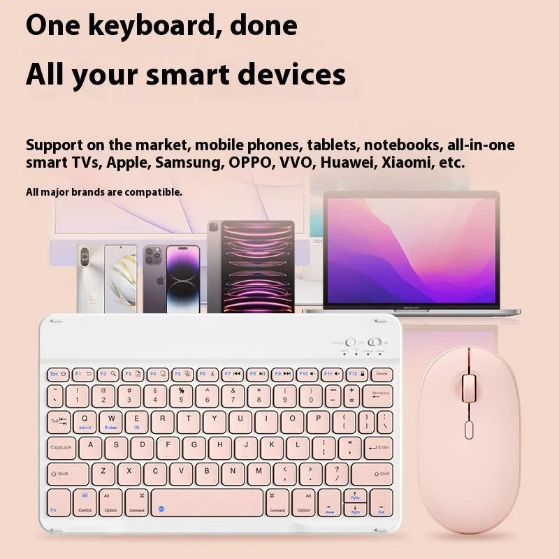 Bluetooth keyboard with rechargeable mouse in multiple colour options including white, green and pink