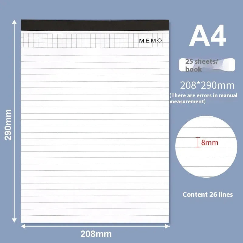 A4 tear-off meeting minutes notebook with wireless adhesive binding showing ivory white grid pages